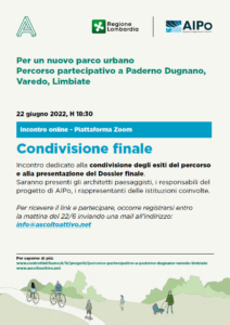 Incontro condivisione esiti, 22/06 ore 18:30 su Zoom – Percorso partecipativo a Paderno Dugnano, Varedo, Limbiate