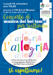Concerto “Musica dei bei tempi” – 19 settembre, ore 14.30