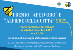 Cerimonia “Ape d’Oro 2022” a Teatro – 6 dicembre 2022, ore 21.00