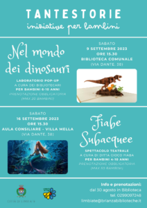 “TanteStorie” in Biblioteca – 9 e 16 settembre 2023