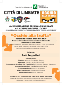 “Occhio alla Truffa” – 13 ottobre 2023, ore 14.30