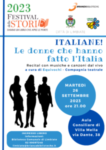 “Italiane! Le donne che hanno fatto l’Italia” – 26 settembre 2023, ore 21.00