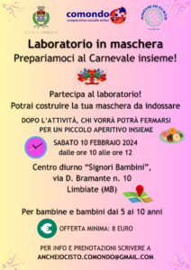 “Laboratorio in maschera” con Comondo – 10 febbraio, ore 10.00