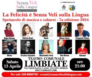 “La felicità è Senza Veli sulla Lingua” a Teatro – sabato 13 aprile 2024, ore 21.00