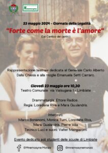 “Forte come la morte è l’amore” a Teatro con le scuole – 23 maggio 2024