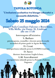 Tavola rotonda Inclusione scolastica <br>Sabato 25 maggio – Villa Mella